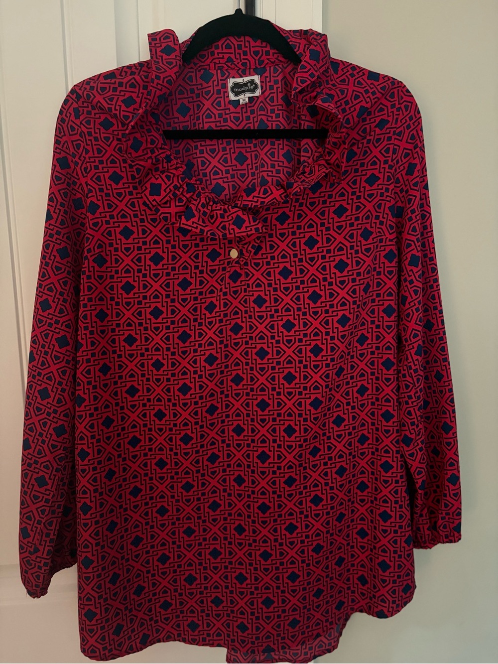 Mud Pie Red and Navy Geometric Ruffle Collar Tunic